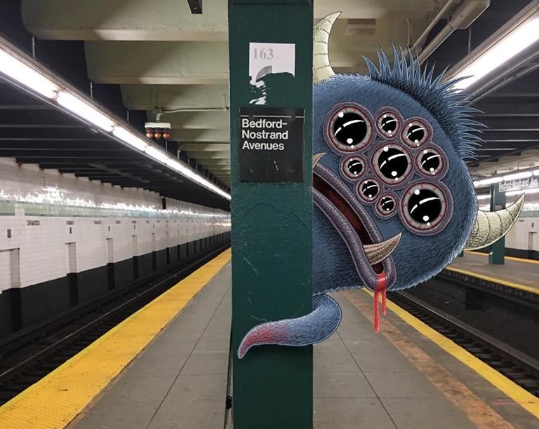 Artist Draws Monsters Next to Strangers on the Subway - PlayJunkie