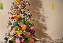 A DIY Christmas Tree Made םf Paint Samples