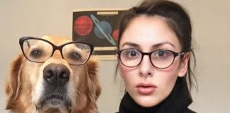 Photographer Poses with Her Golden Retriever, Hugo