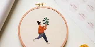 Artist Embroiders Shiny Happy People Holding Plants