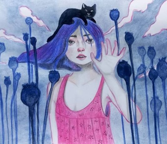 Illustrator Draws Blue Haired Girls and Their Companions