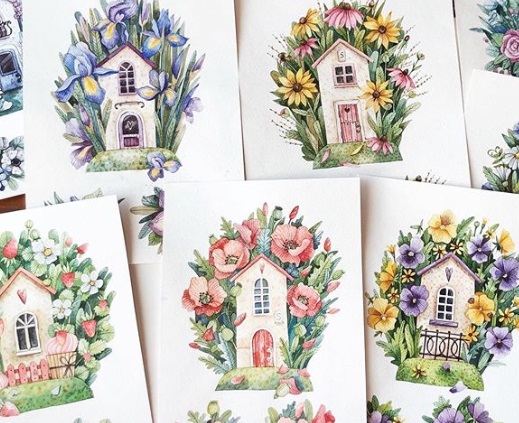 Artist Makes Beautiful Watercolor Images Of Houses She Sees