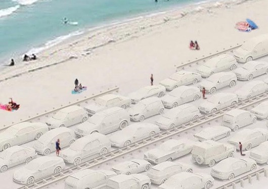 Leandro Erlich Created a “Traffic Jam” of Sand Cars on Miami Beach