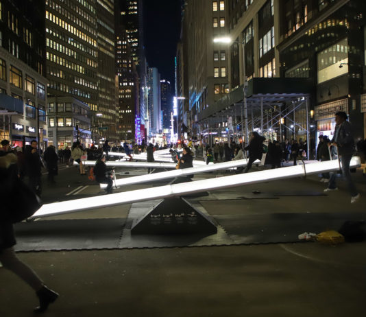 Huge Illuminated Seesaws in New York City’s Garment District