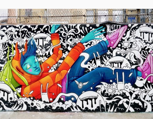 Artist Paints Large Doodles On Boring Walls