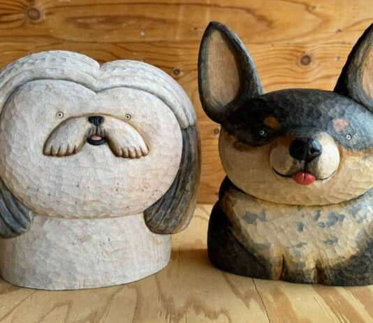 Misato Sano Creates Playful Dog Sculptures Using a Single Block of Wood