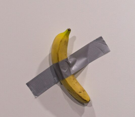 Maurizio Cattelan Duct-Taped Banana Artwork “Comedian” Set for Auction Taped banana